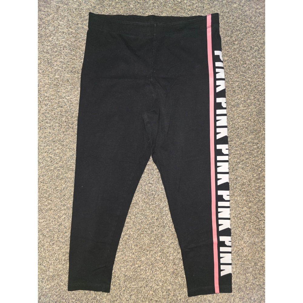 Victorias Secret PINK Black Logo Graphic Cropped Leggings Women Large